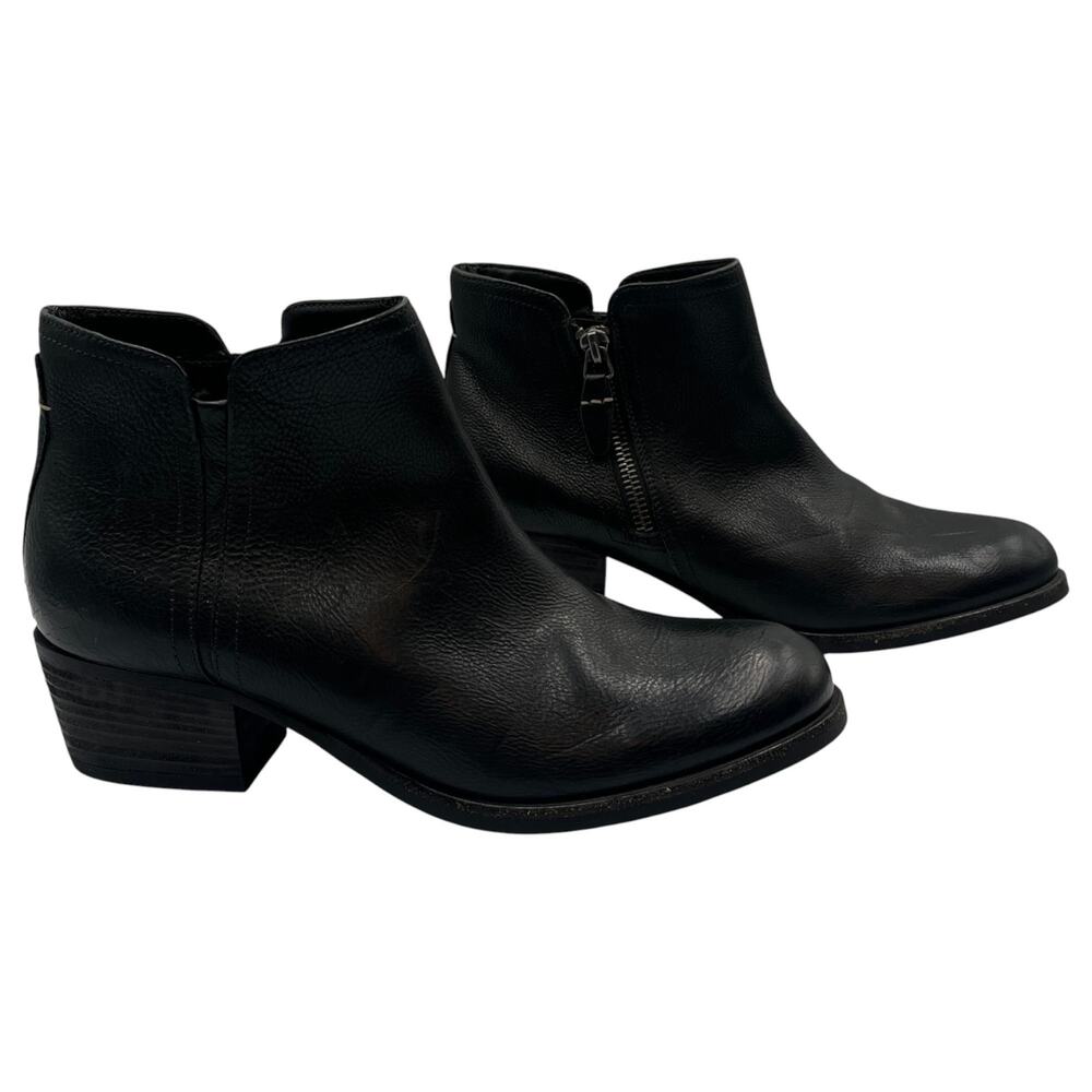 Clarks Maypearl Ramie Side Zip Block Heels Leather Ankle Booties Black Size 6M